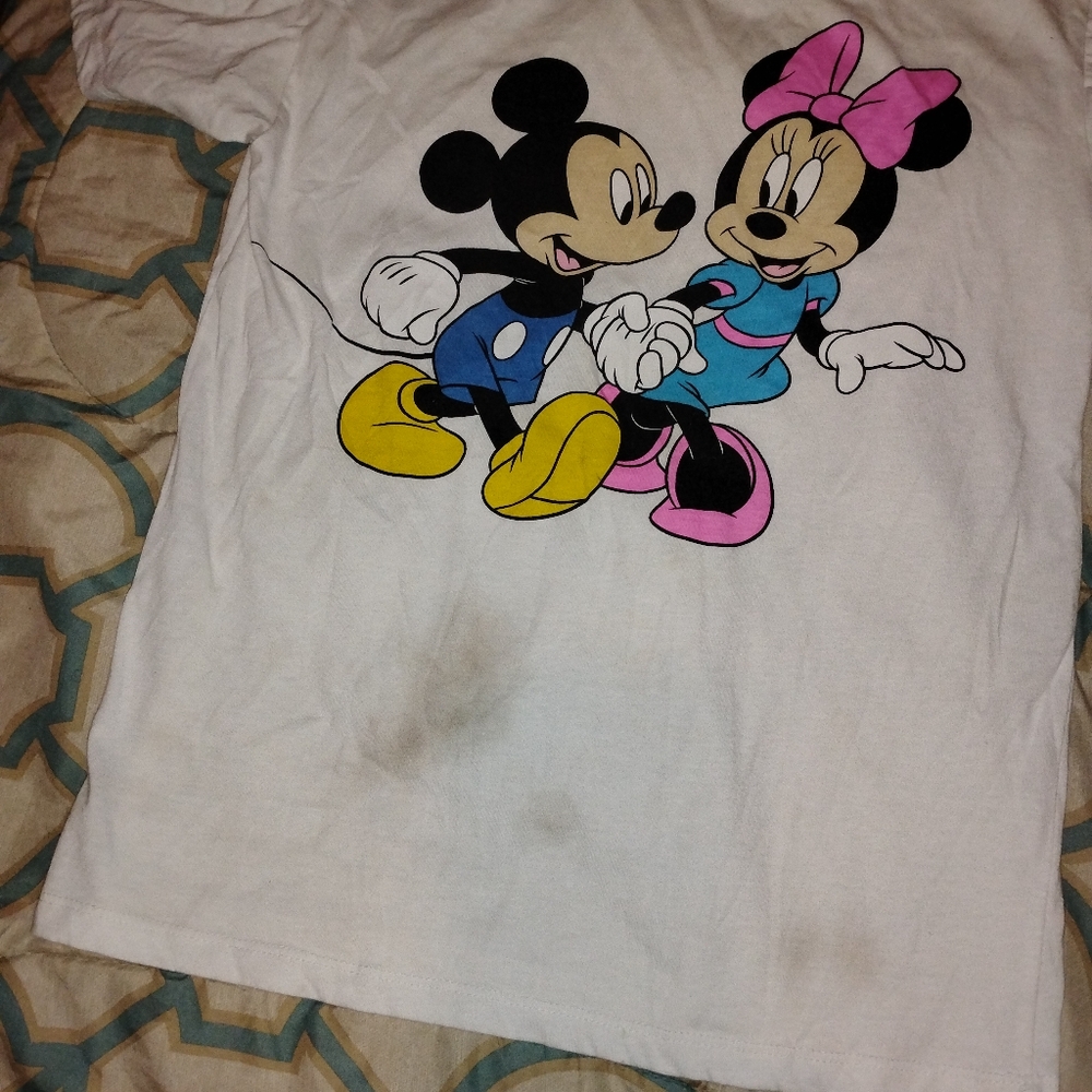 Disney White and Black Short Sleeve Tee with Mickey and Minnie It's New